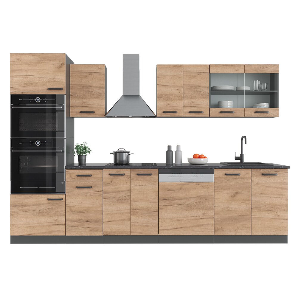VICCO KÜCHE R-LINE 300 CM KÜCHENZEILE KÜCHENBLOCK EINBAUKÜCHE ANTHRAZIT EICHE