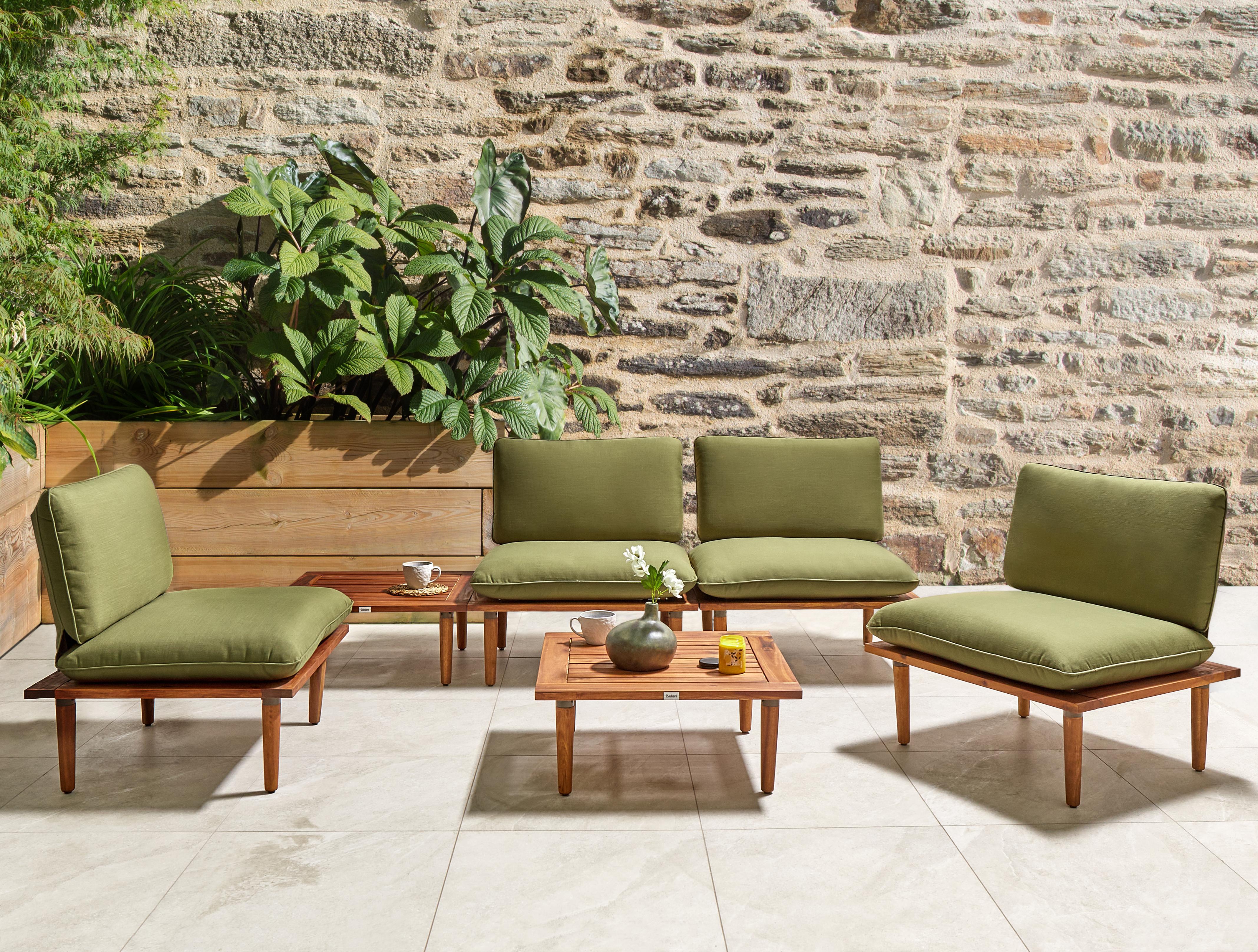 Loungeset met tafel 4-zits FRASCATI modulair Gecertificeerd acaciahout Olijfgroen