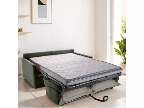 Canapé convertible 3 places en velours fines côtes vert - Ouverture express - Couchage quotidien - Matelas HD 140 x 190 - Sienne