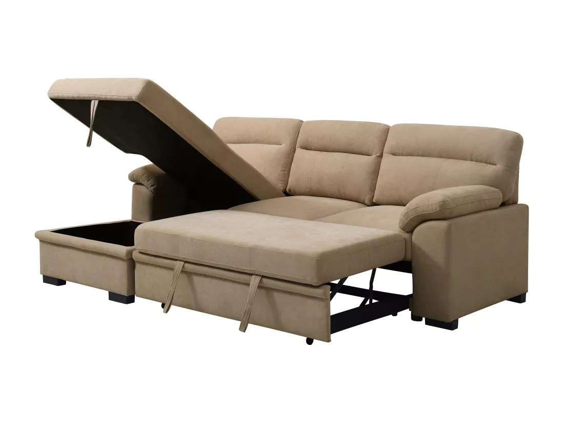 Canapé d'angle gauche convertible en tissu beige ULENIO