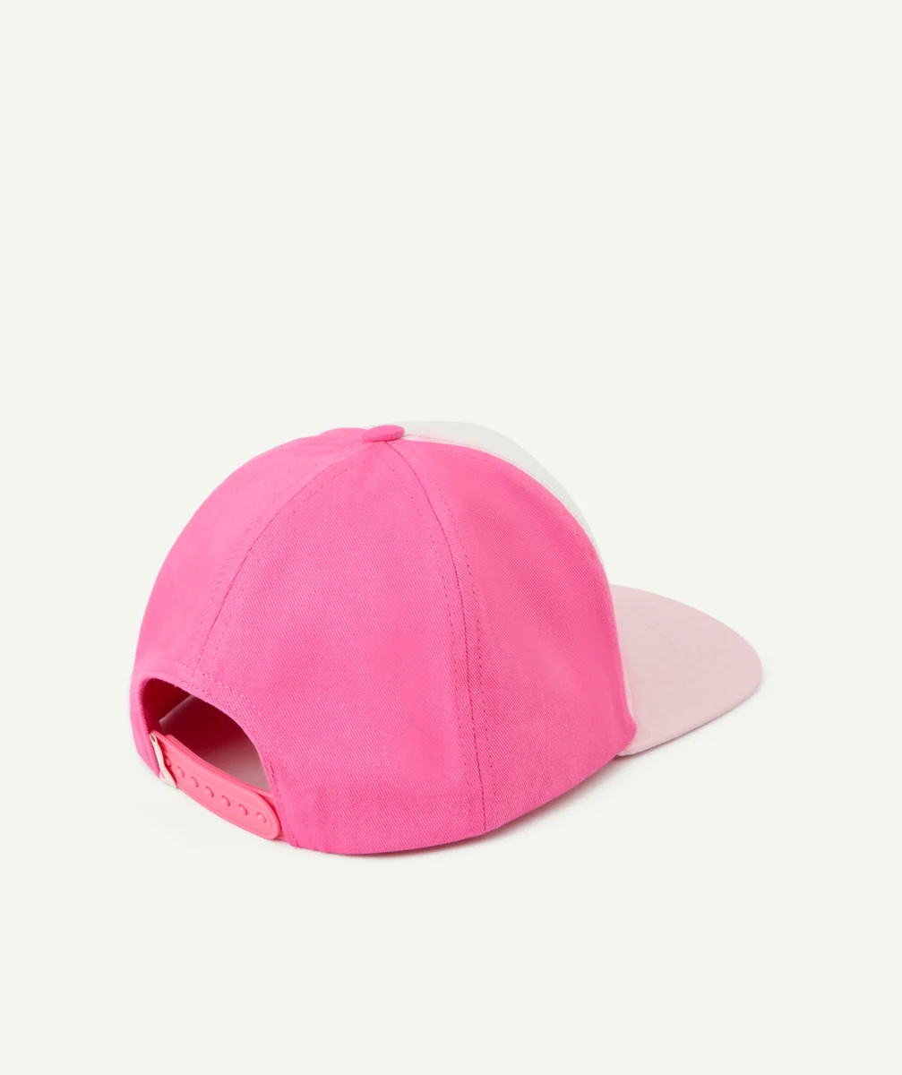CASQUETTE FILLE ROSE AVEC MESSAGE ET MOTIF BRODÉ COLORÉ