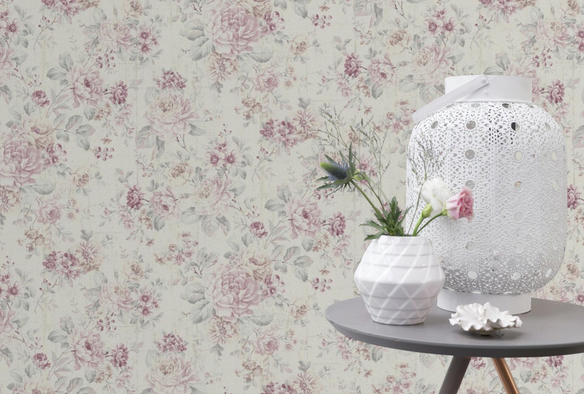 Vliestapete SOUVENIR - rosa-creme - Rosen - 10 Meter