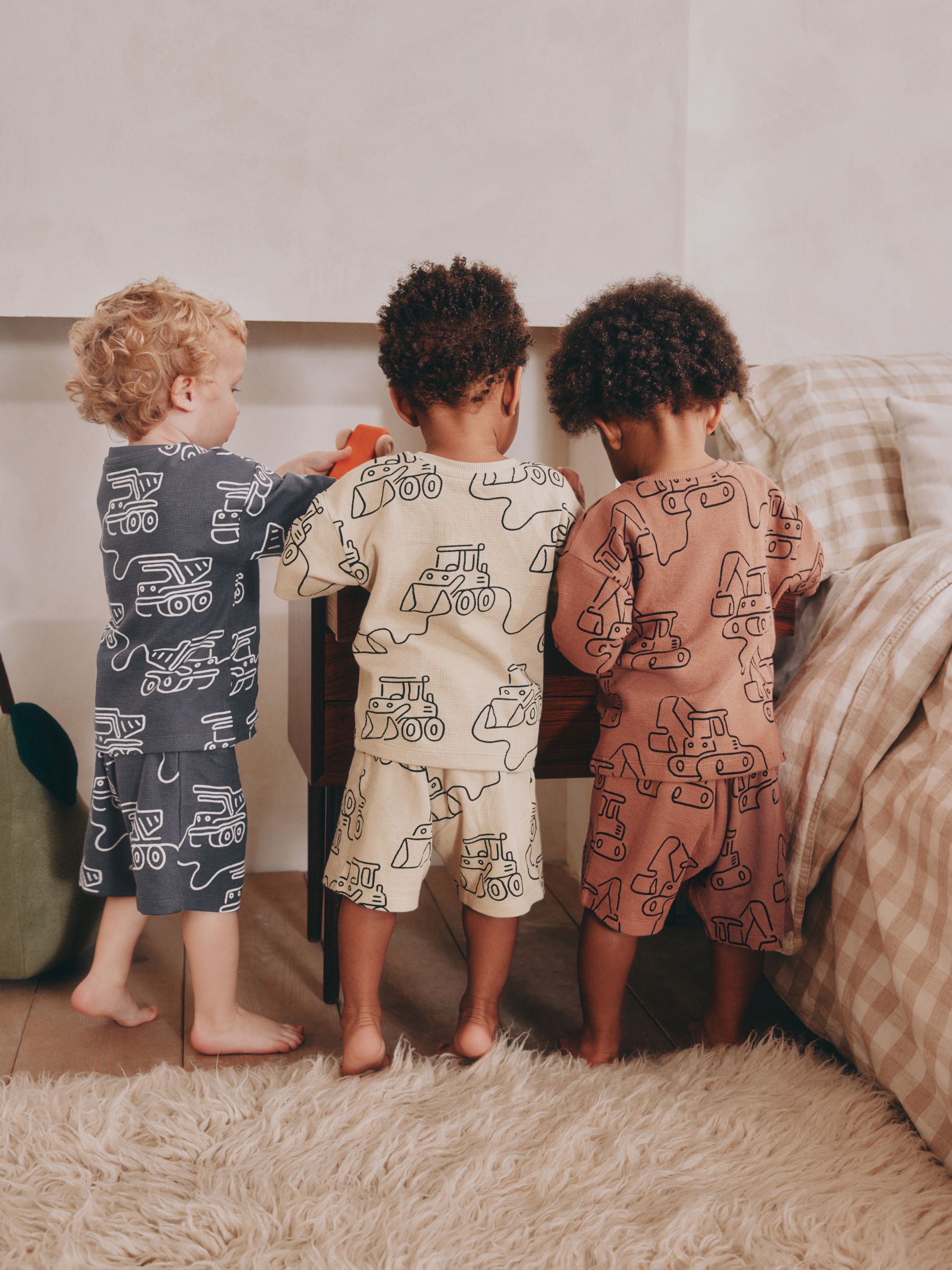 Groen/grijs lineaire print - Verpakking van 3 korte pyjama's (9mnd -10jr)