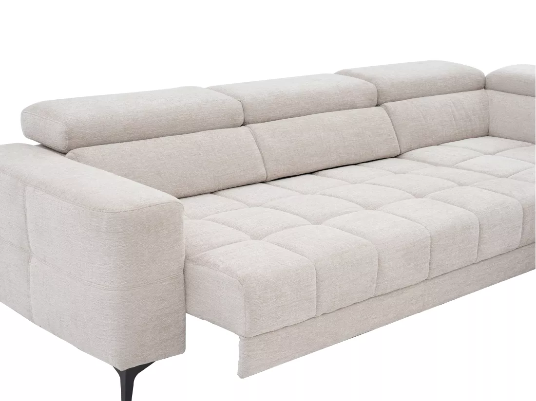 Canapé d'angle droit relax assise coulissante électrique en tissu beige MONISO