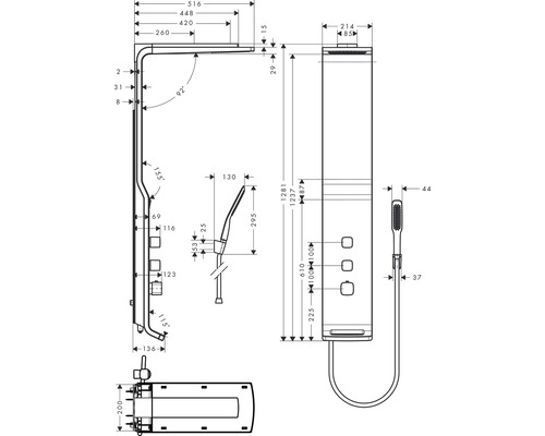 Douchepaneel incl. thermostaat hansgrohe Raindance Lift 180 2jet edelmatt 27008000