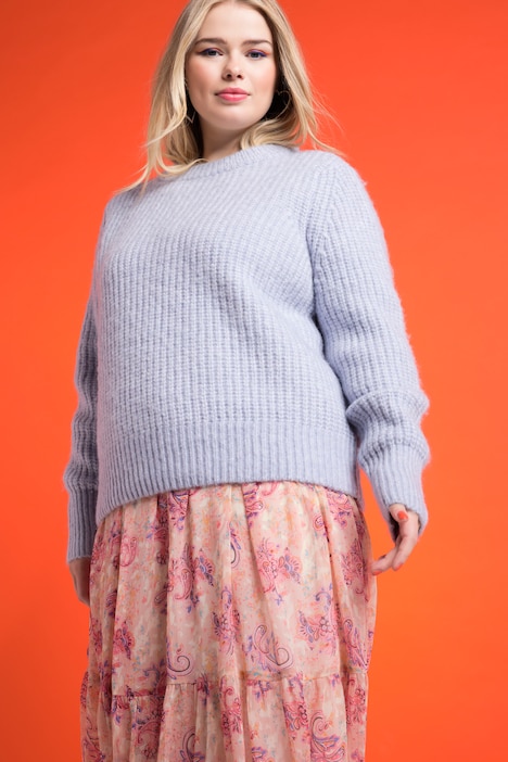 Pullover, Boxy Shape, Rippstrick, Rundhals, Langarm