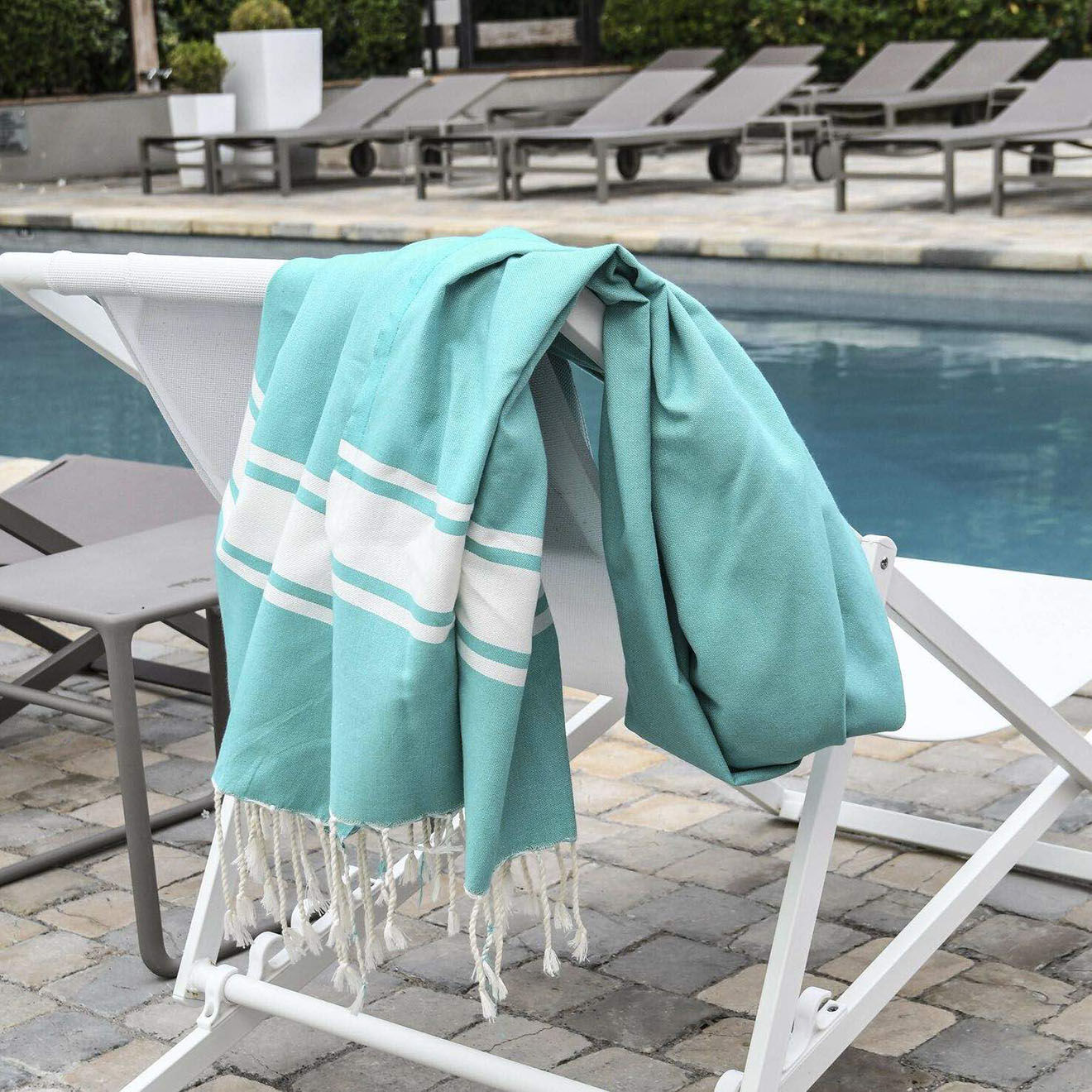 Febronie Fouta Famiglia XXL St Tropez Rayure Classique vert turquoise - 200x200 cm