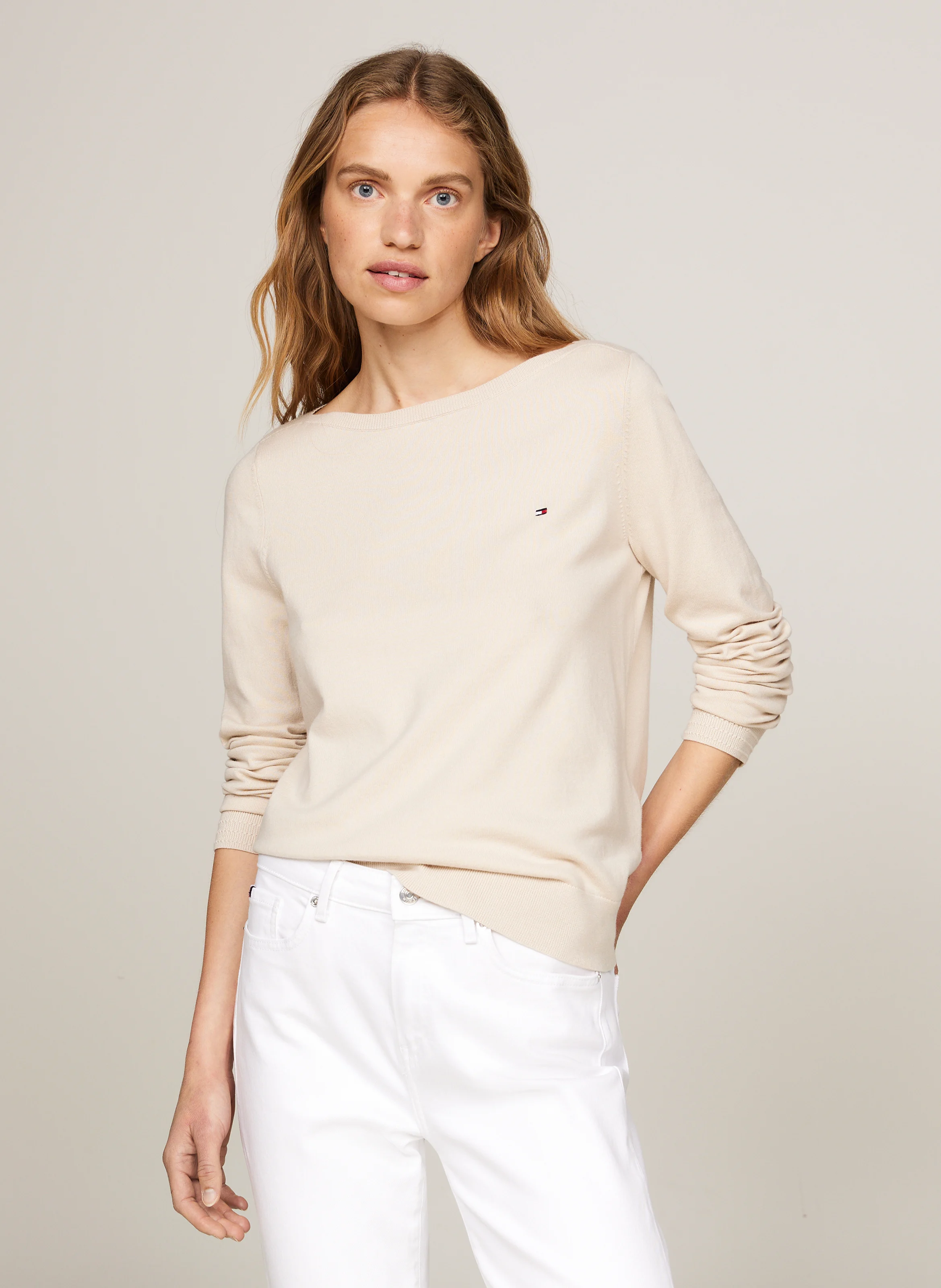 Pull en coton bio mélangé| Beige