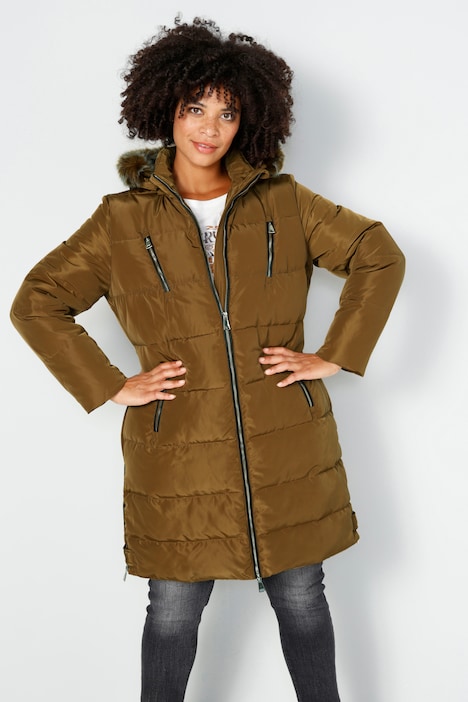 Steppjacke, Kapuze mit Webpelz, Zipper, Langarm