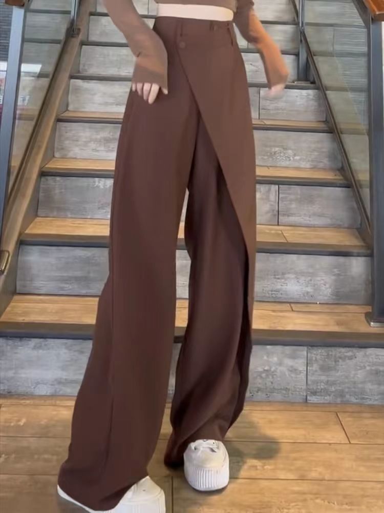 Trendjane - High Rise Plain Asymmetrische Pantalon met Wijde Pijpen