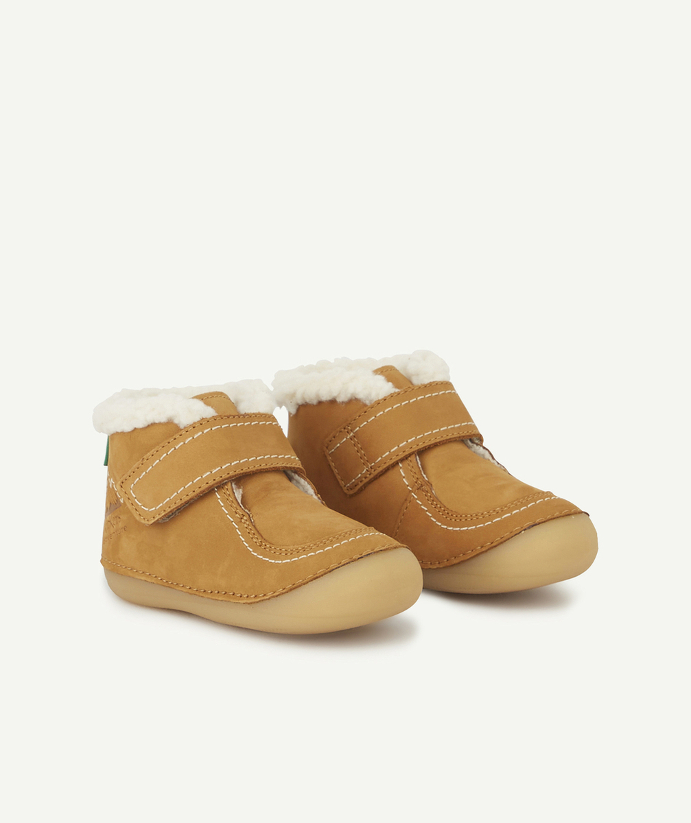 KICKERSBOTTINES BÉBÉ CAMEL EN CUIR AVEC SHERPA
