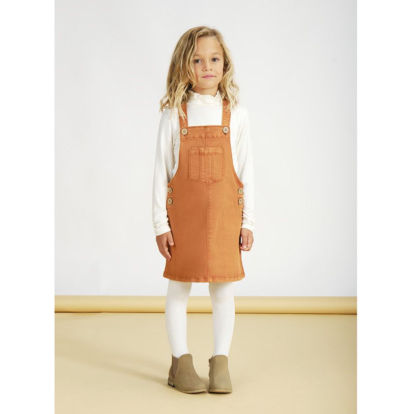 Robe salopette en denim pour fille - Jaune