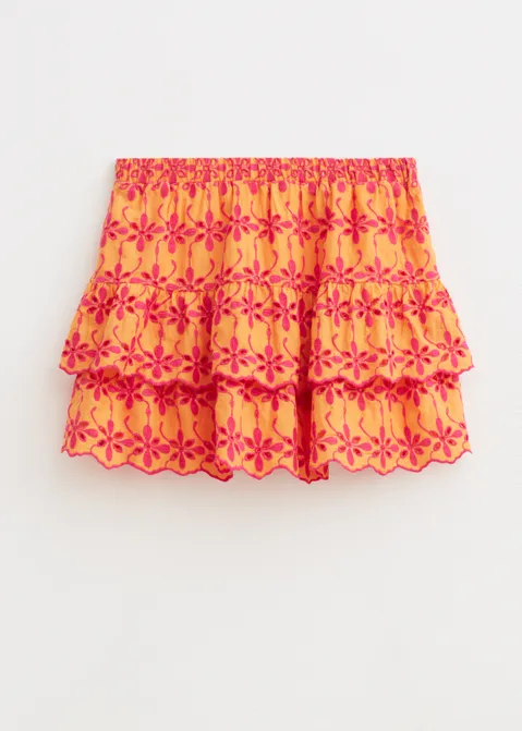 Broderie rok met ruffles oranje (ORA)