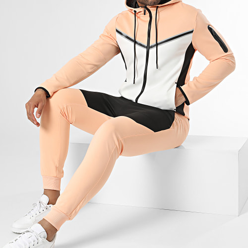 Ensemble De Survetement Orange Clair Noir Blanc