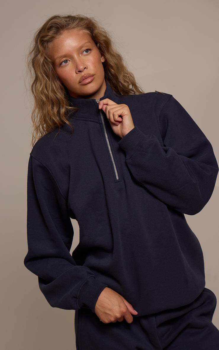 Bleu Marine Sweat-shirt À Fermeture Éclair Quart