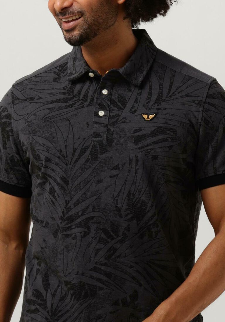 PME LEGEND donkergrijze pme legend polo short sleeve polo pique melange aop