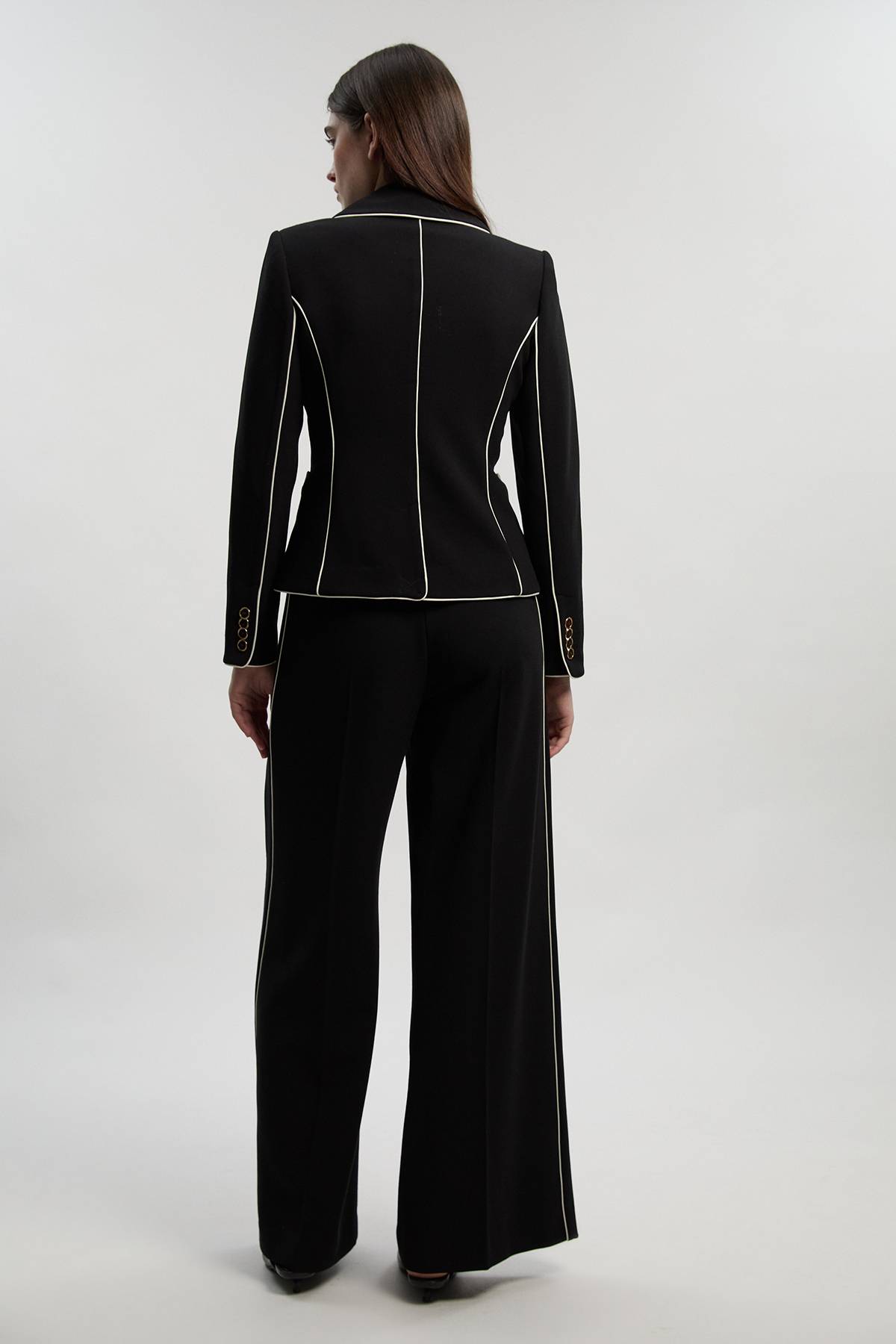 KarenMillen Pantalon Tailleur Jambe Large à Stretch Compact avec Liserés Contrastants