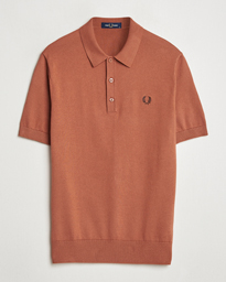 Fred Perry Cotton Knitted Polo Cinnamon Brown