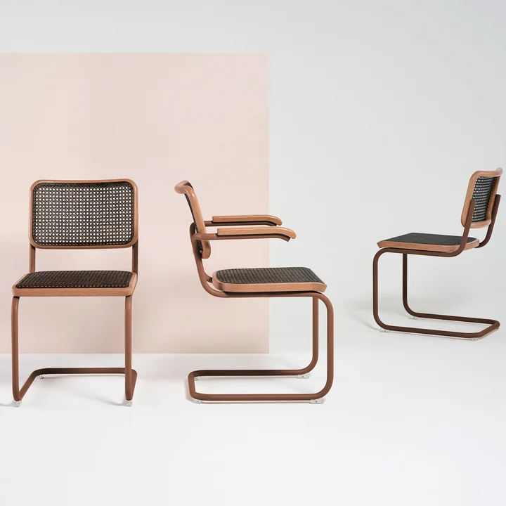 Thonet - S 32 V Stuhl, Chrom / Buche schwarz gebeizt (TP 29) / Rohrgeflecht mit Kunststoffstützgewebe