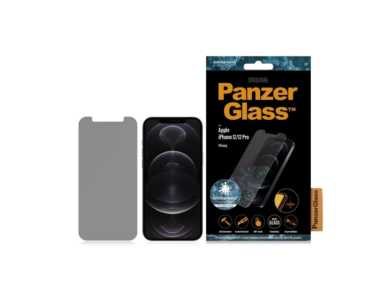 PanzerGlass™ | Privacy Edition - Skærmbeskyttelse til mobiltelefon - Standard-fit - Krystalklar | Apple iPhone 12/12 Pro
