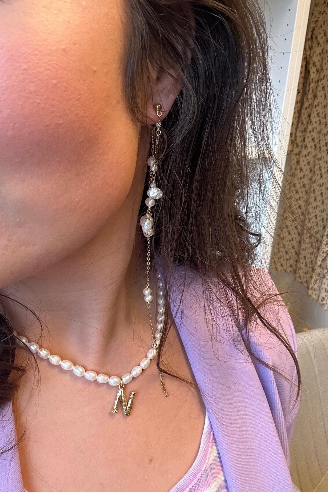 Mellow Moon Double String Pearl Earring Long
