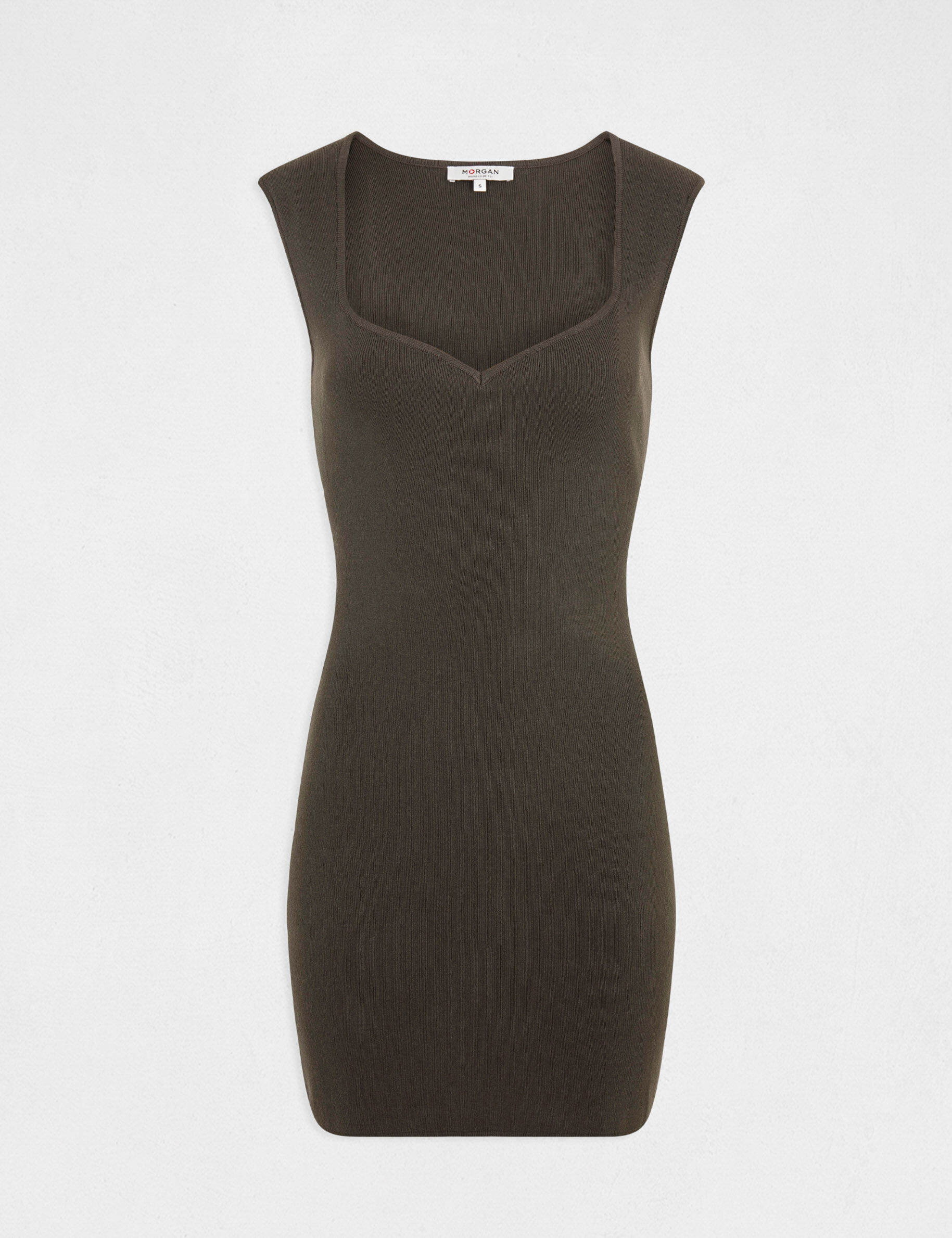 Robe pull ajustée encolure coeur vert kaki femme - vert_kaki