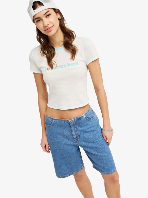Cool Girl Longline Short en denim Bleu Femme