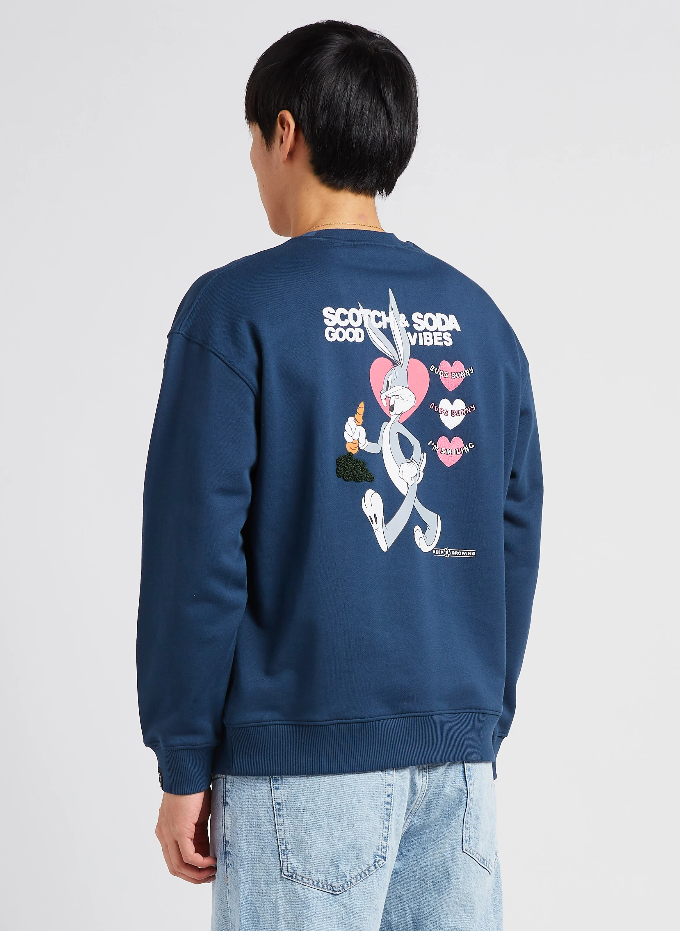 Sweat col rond regular-fit brodé en coton bio ScotchSoda x Looney Tunes| Bleu