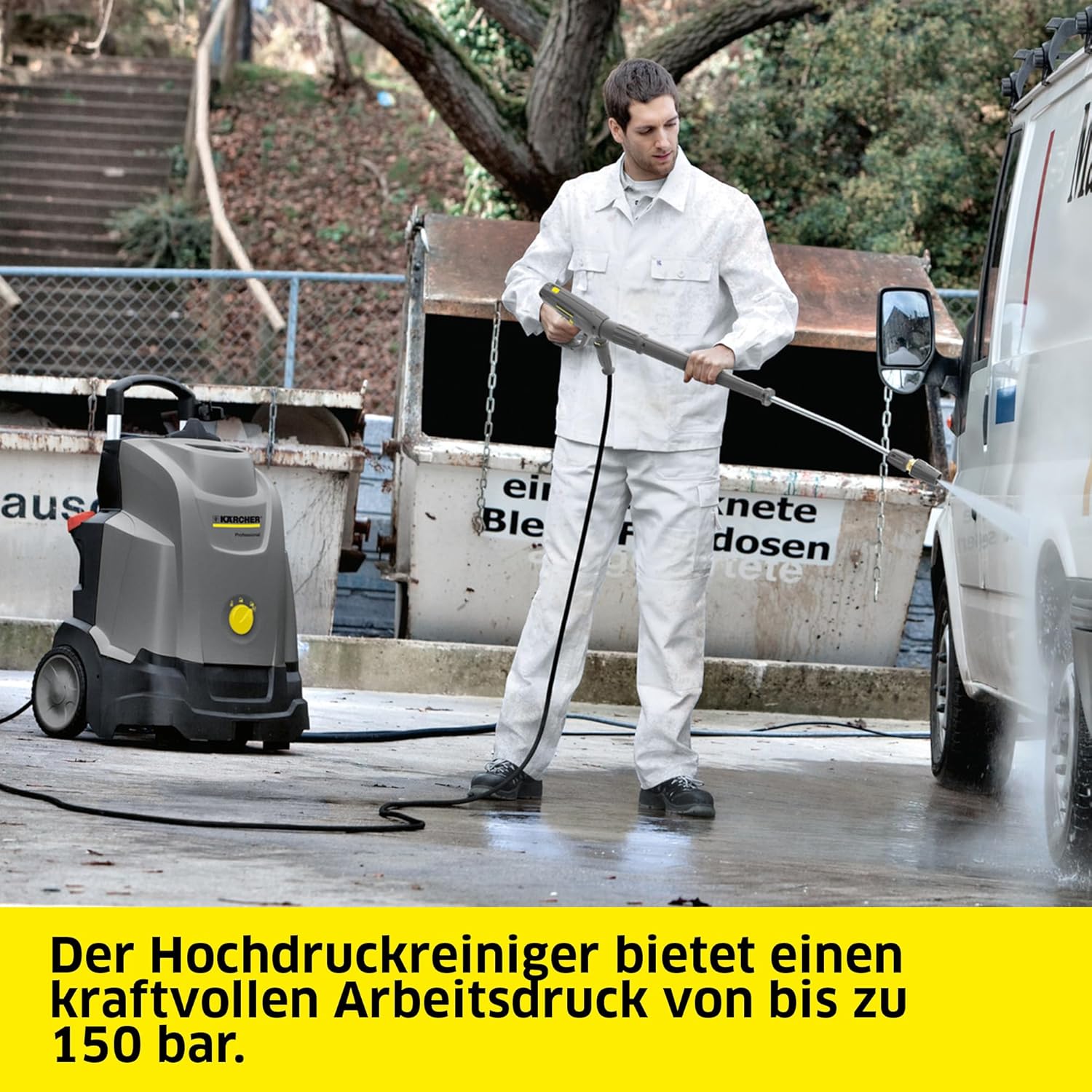 Kärcher Heißwasser-Hochdruckreiniger HDS 5/15 UX, max. 80 °C, Arbeitsdruck: 150 bar, Fördermenge: 450 l/h, Gewicht: 80,5 kg, Schlauch: 15 m, Easy!Force Advanced-Hochdruckpistole, Schlauchtrommel