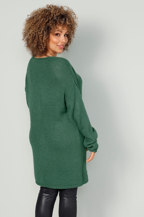 Long-Pullover, Schriftzug, V-Ausschnitt, Langarm