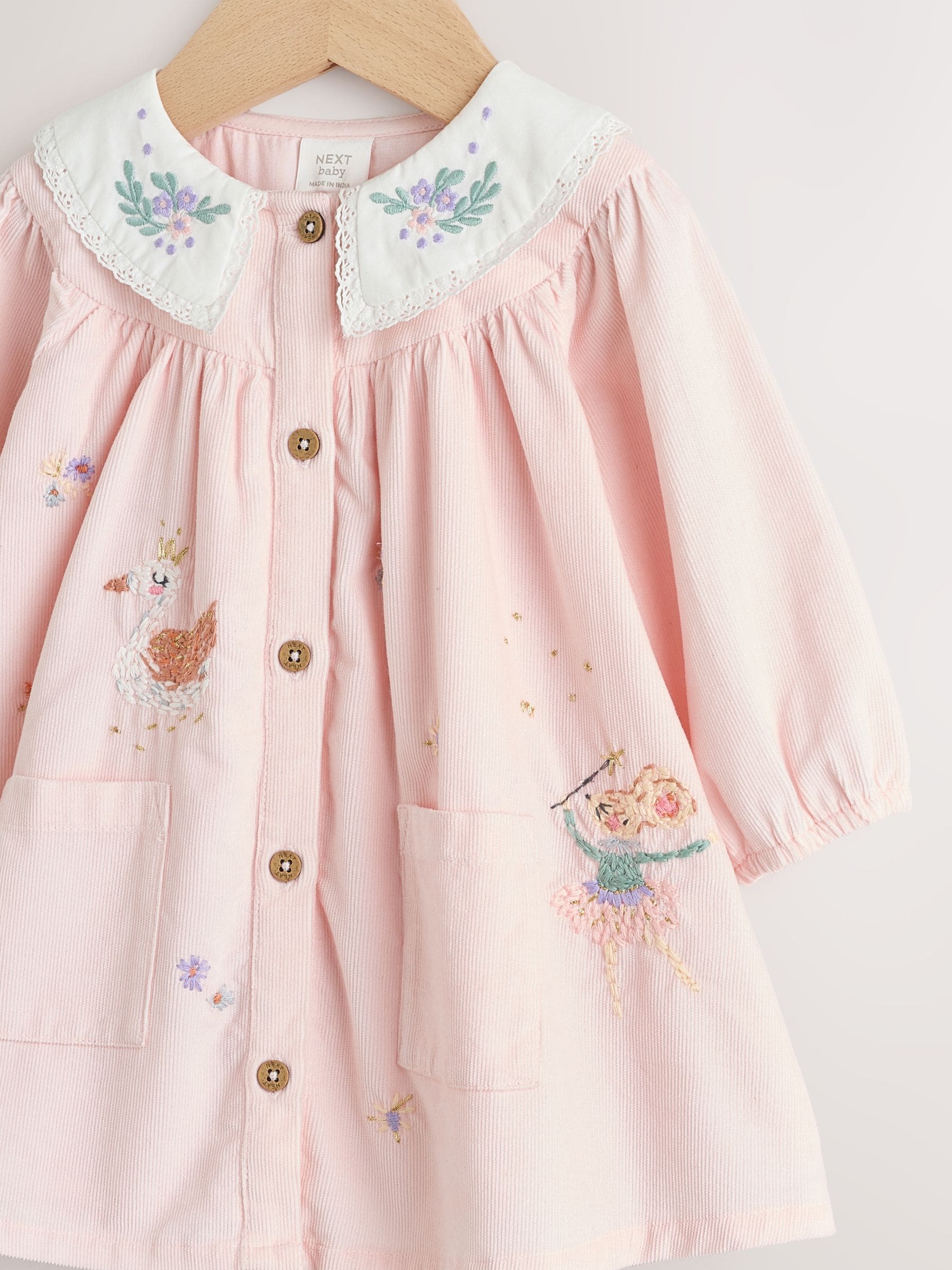 Roze feeënmuis - Baby geweven jurk met kraag en maillot (0mnd-2jr)