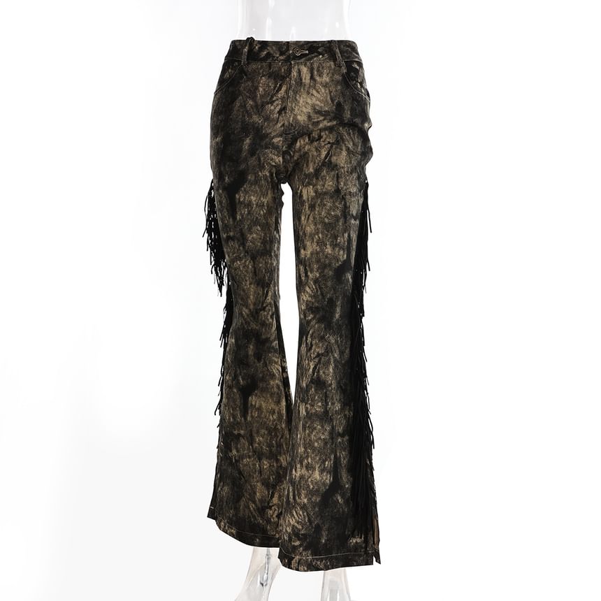 Kilokane - Hoge taille tie-dye broek met franjes en splitten