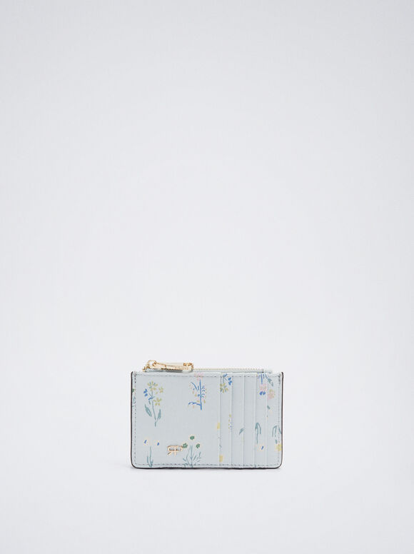 Porta-cartões com estampa floral - Azul