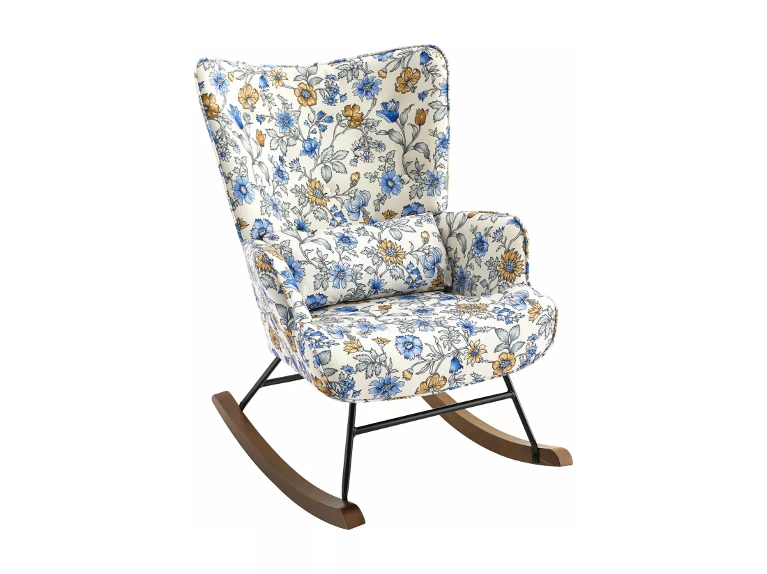 Fauteuil à bascule en velours avec construction métallique et en bois pour une expérience de chambre confortable