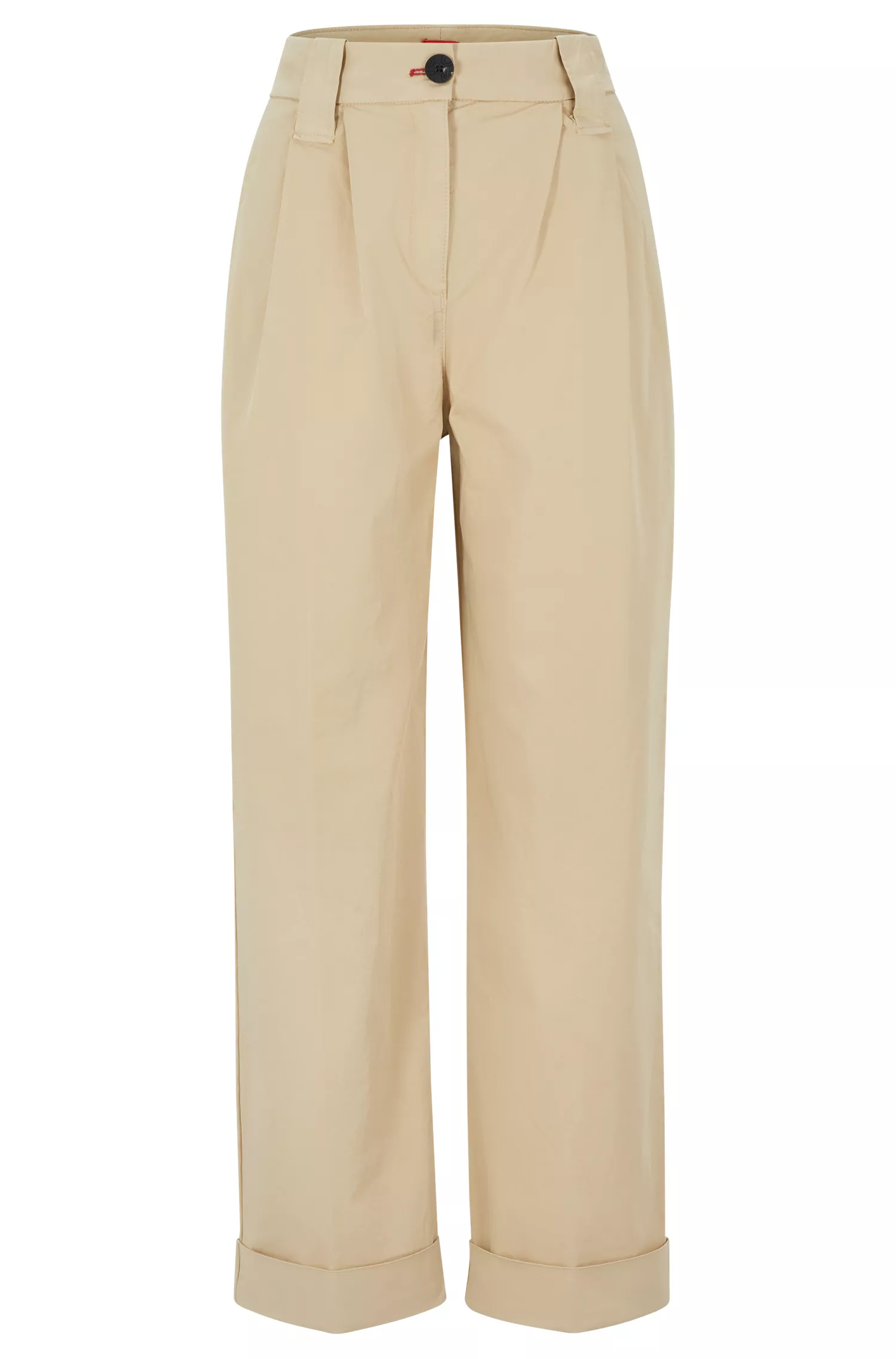 Calça chino HUGO vermelha, modelagem relaxada e cintura alta em algodão elástico.