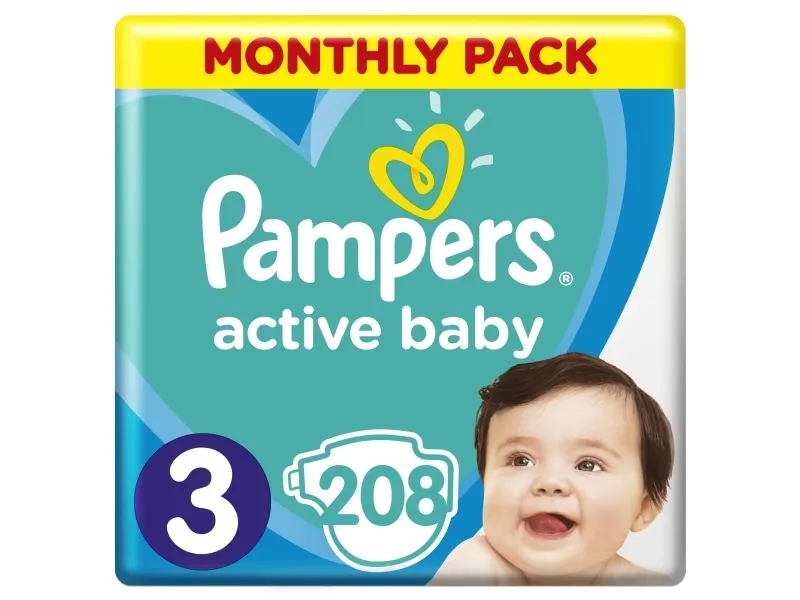 Pampers Active Baby bleer størrelse 3, 6-10 kg, 208 stk.