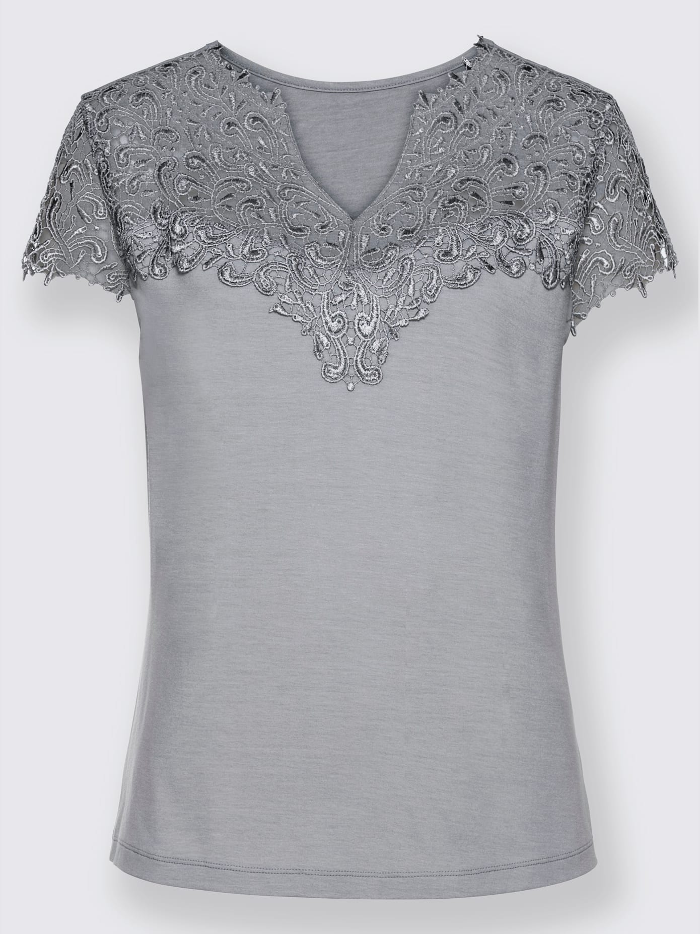 T-shirt empiècement en broderie anglaise manches courtes