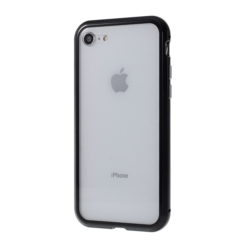 iPhone SE (2022/2020) / 8 / 7 Magnetische Alu Schutzhülle mit Panzer Glas Backcover   Display- / Kameraschutz (Magnet-Technologie) - Schwarz