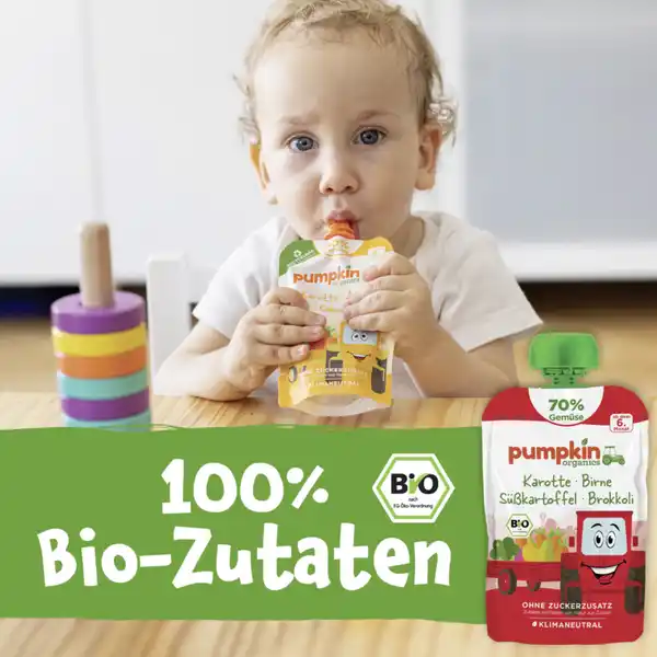 Bio Quetschie mit Karotte, Birne, Süßkartoffel & Brokkoli
