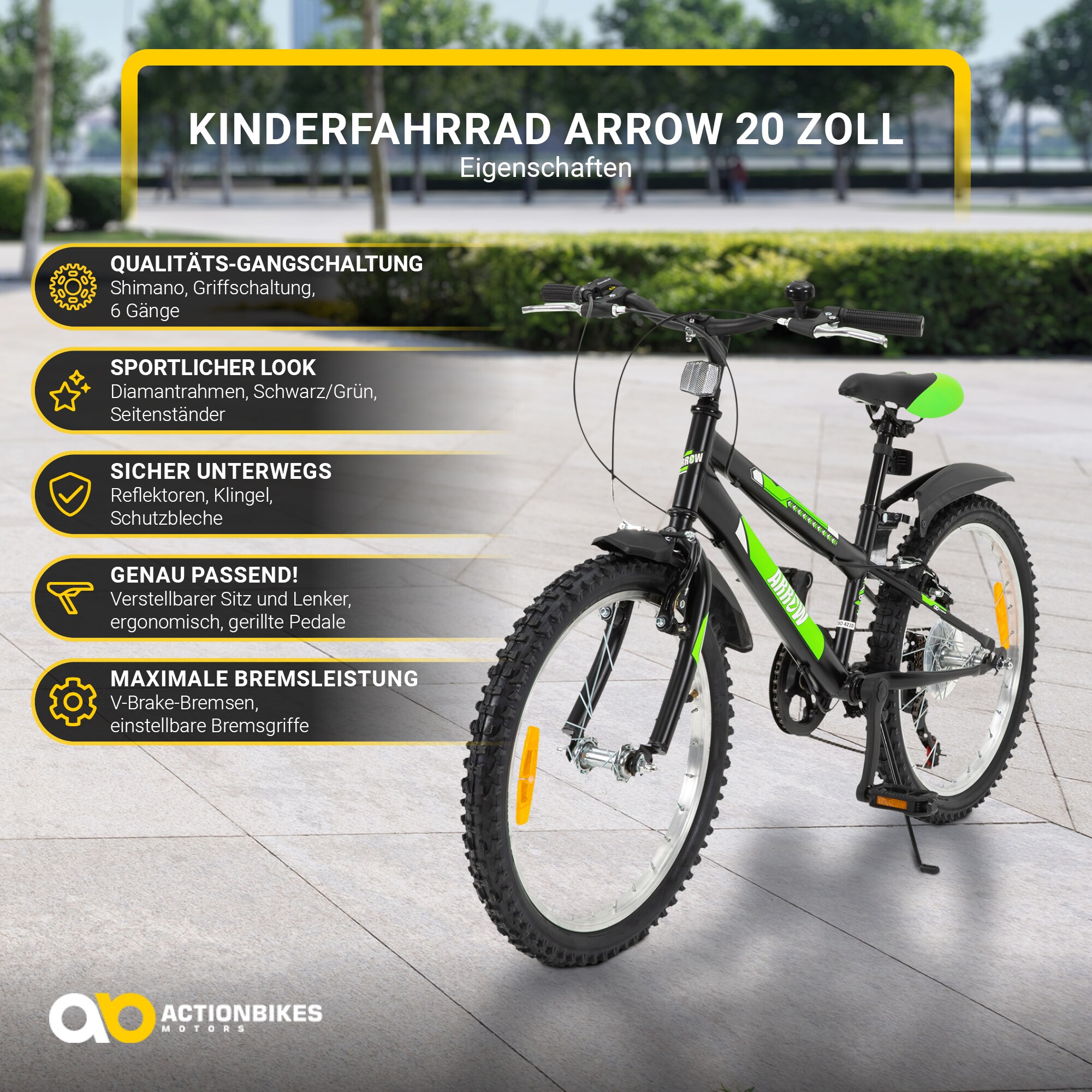 Actionbikes Kinderfahrrad Arrow 20 Zoll, Gangschaltung, V-Brake-Bremsen, verstellbar, Diamantrahmen