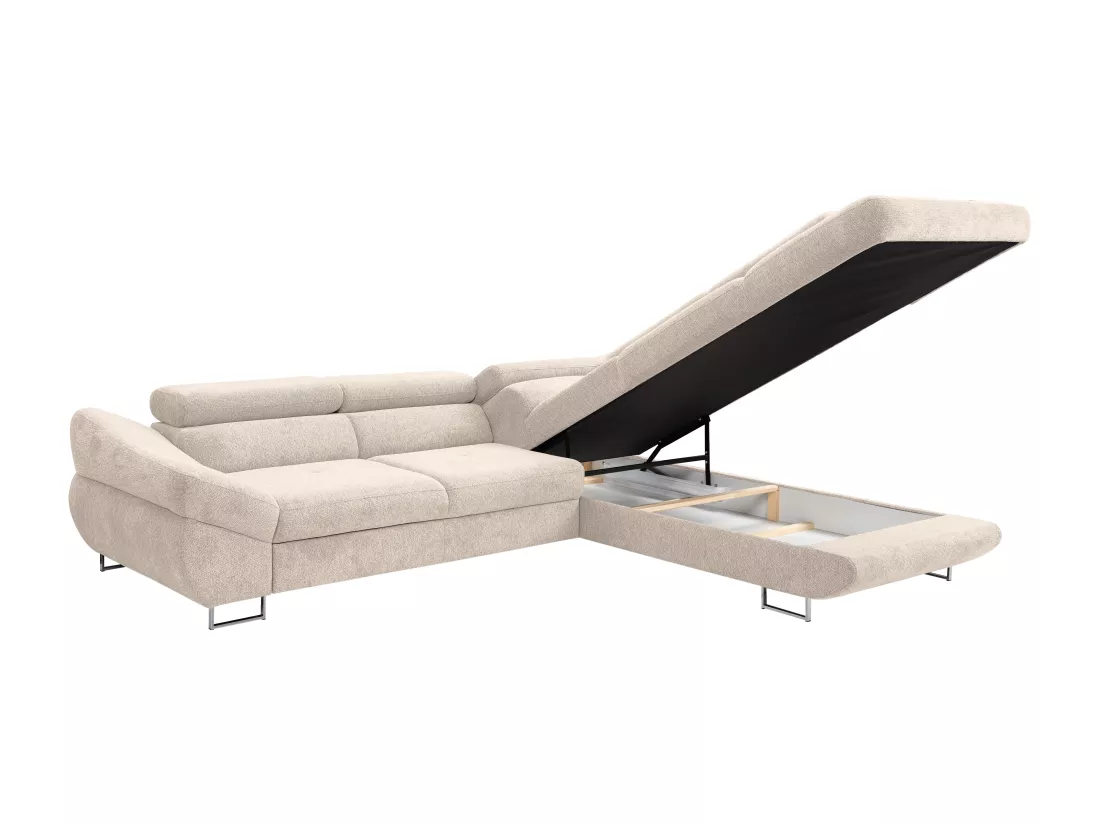 Canapé d'angle droit convertible en tissu texturé beige DALIAS