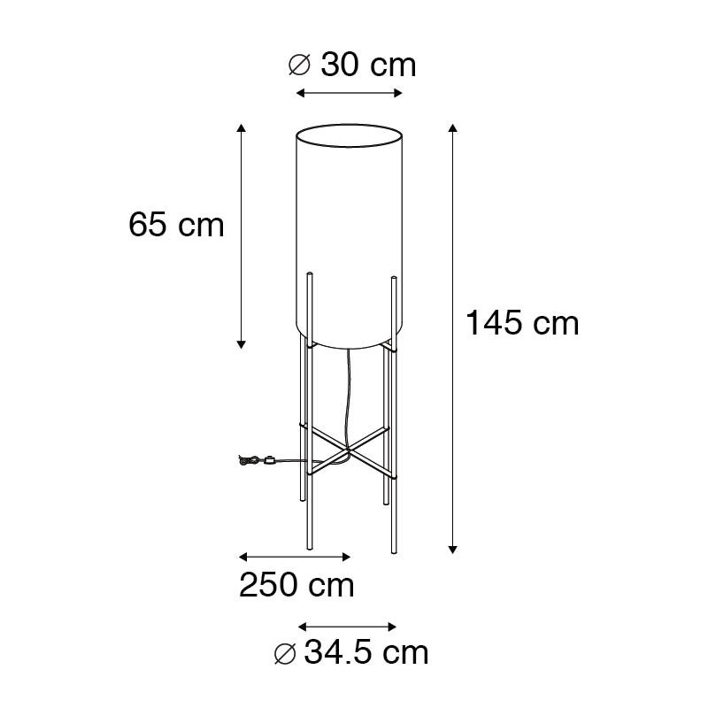 QAZQA - Moderne design vloerlamp | Staande lamp | Vloerlamp | Lamp | Licht, zwart met zwarte linnen kap - Rich | Woonkamer | Slaapkamer - Linnen cilinder - LED-compatibel E27