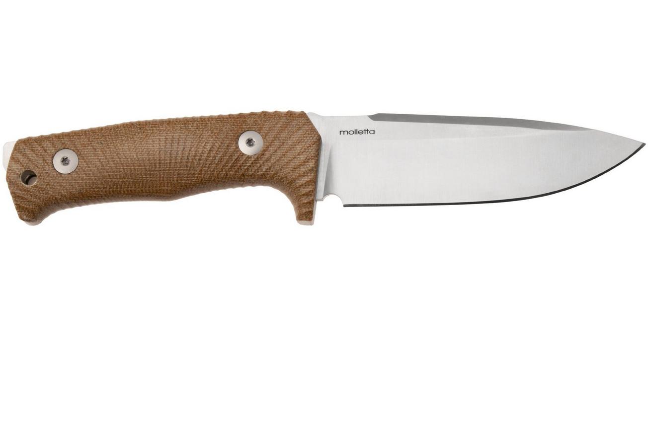 LionSteel T5-CVN Satin Niolox, Natural Canvas Micarta, vaststaand mes