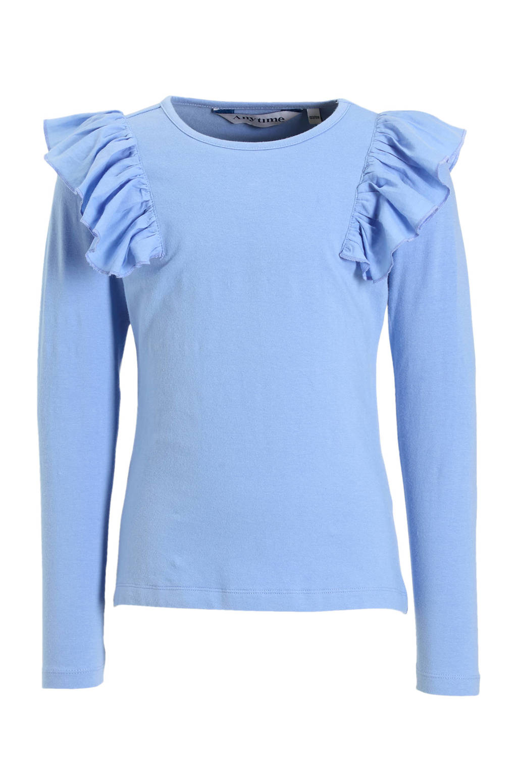 anytime longsleeve met ruffle blauw
