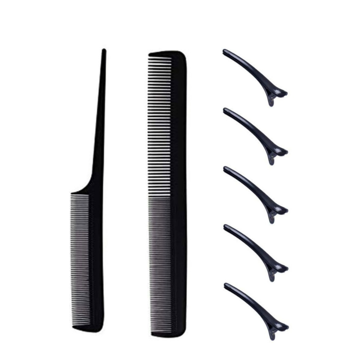 (7-tlg. Set) Antistatische Friseur Kämme Multifunktionales Haar Styling Kit - Schwarz