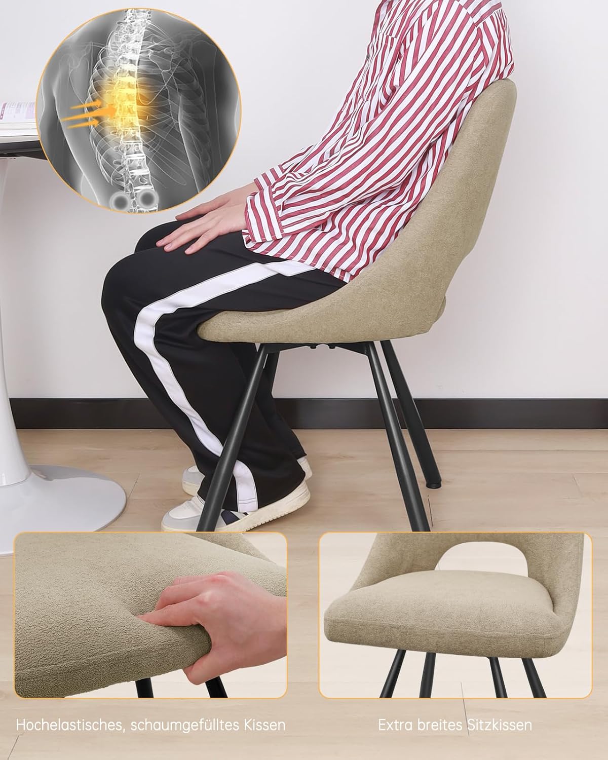 LEWE Esszimmerstühle drehbar 4er Set, Küchenstuhl, 360° Drehstuhl, Ergonomischer Polsterstuhl, armlos, Esszimmer Wohnzimmer Schlafzimmer, Kaschmir-Stoff - Khaki