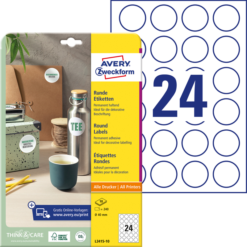 Avery Zweckform Etiketten, L3415-10, 40 mm, 10 Blatt