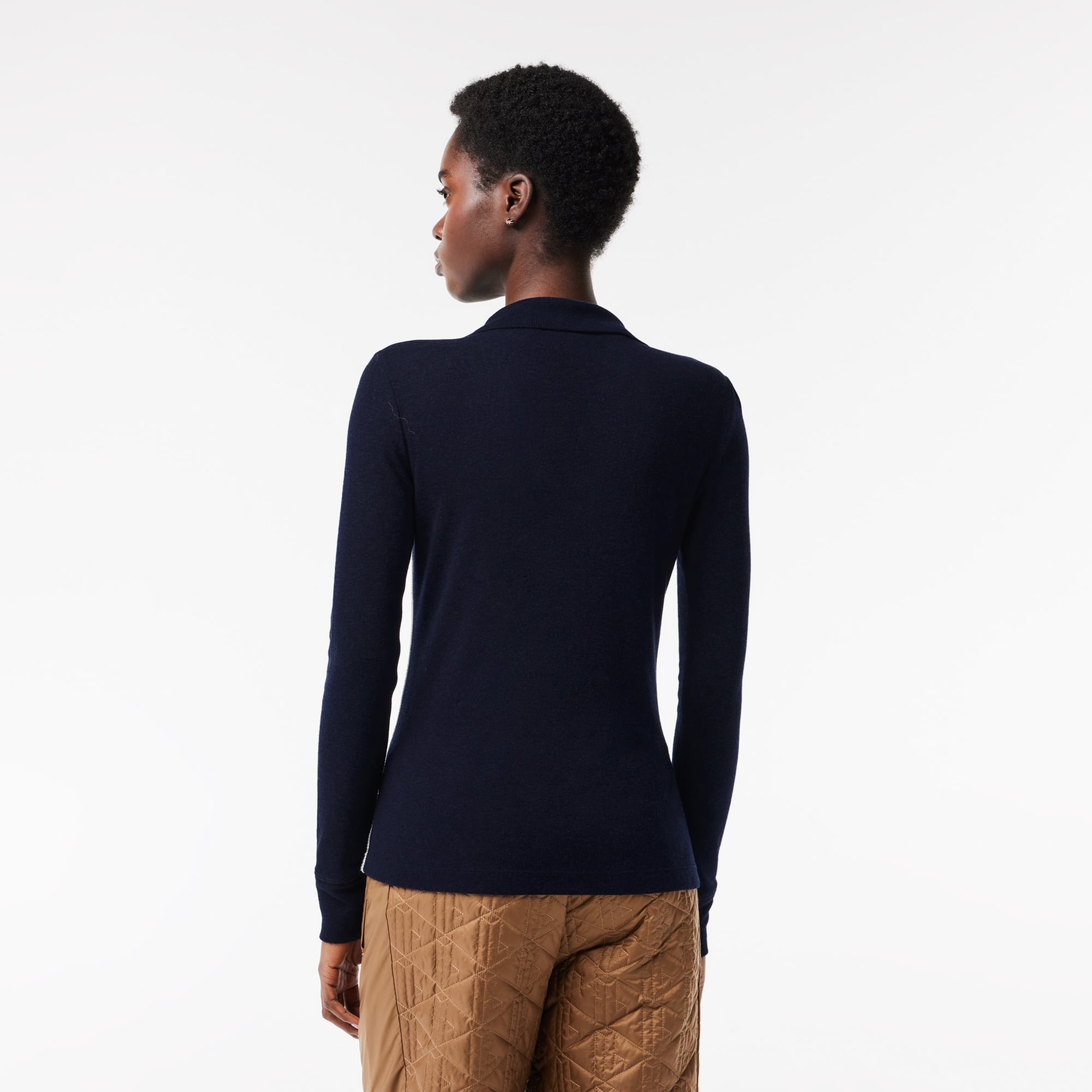 Polo manches longues fabriqué en France en lyocell et laine Manches Longues - Bleu - Lacoste - Femme