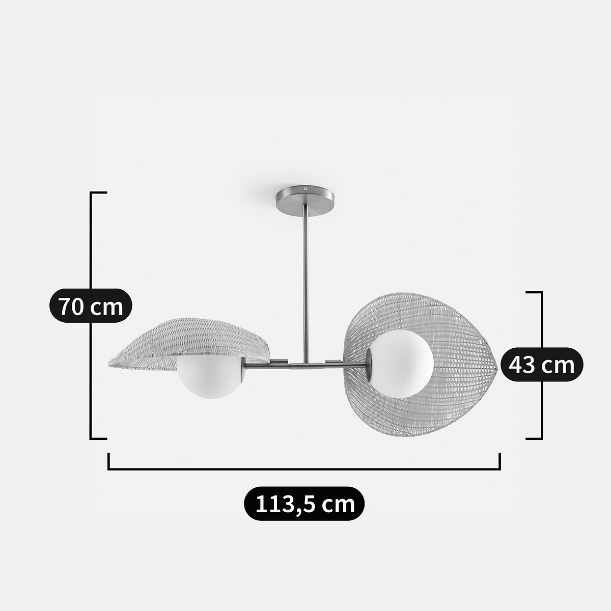 LA REDOUTE INTERIEURS<br>Candeeiro Dubbele, opalino, rotim em latão Javana