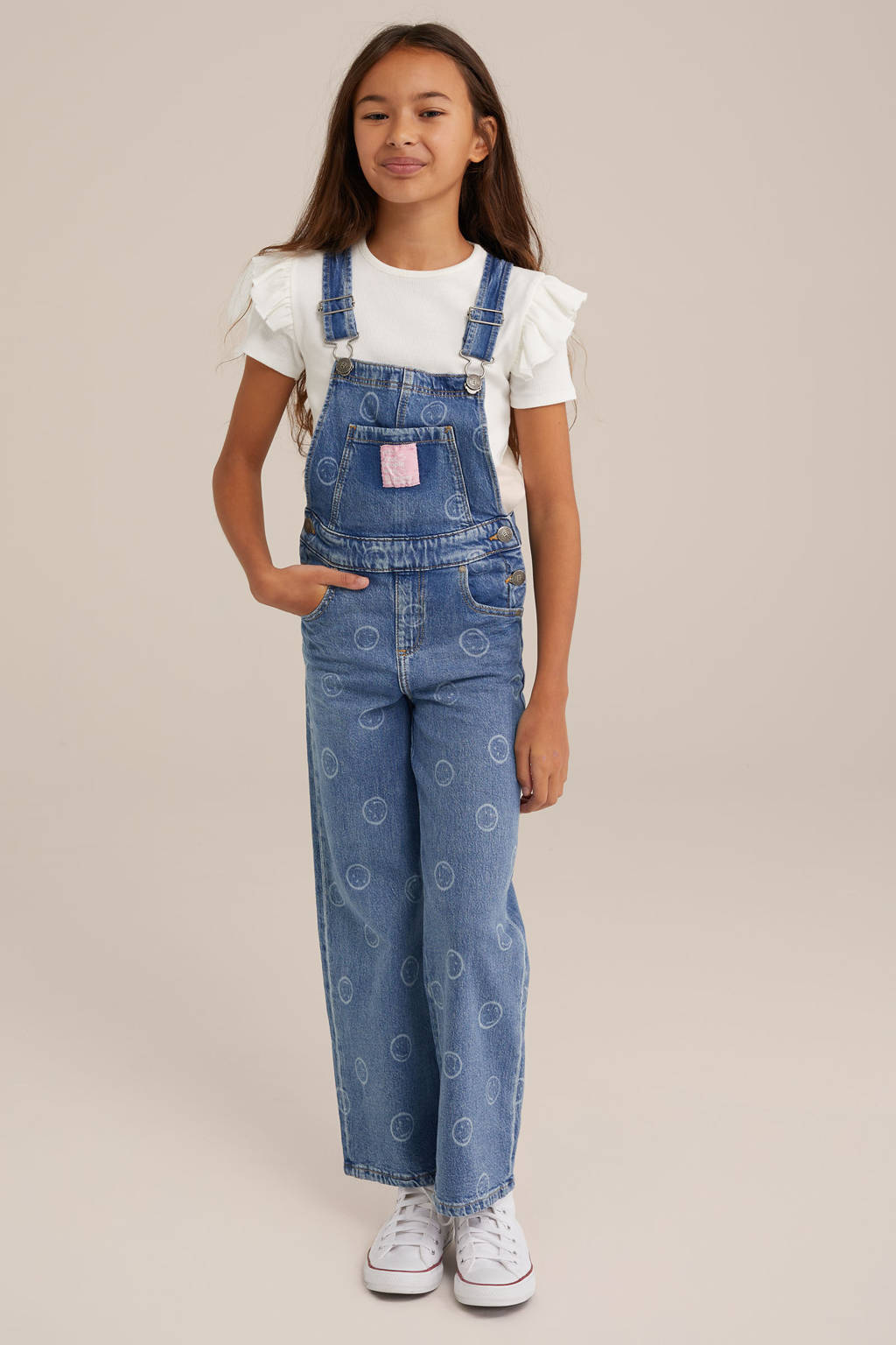 WE Fashion loose tuinbroek blue used denim